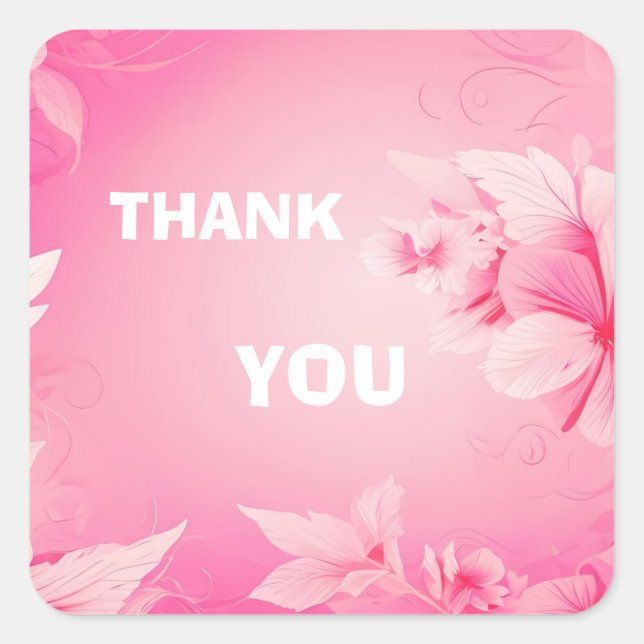 soft pink flowers thank you square sticker (Front)