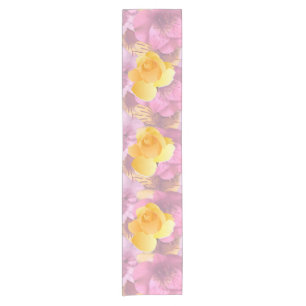 Soft Pink Flowers Yellow Rose Table Runner
