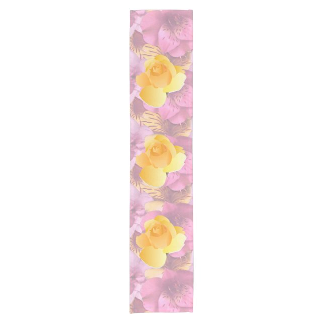 Soft Pink Flowers Yellow Rose Table Runner (Front)