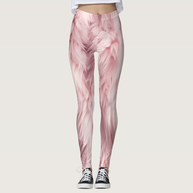 Soft Pink Fluffy Fur Texture Leggings (Front)