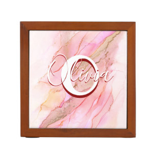 Soft Pink Fluid Alcohol Ink Desk Organiser