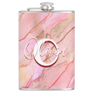 Soft Pink Fluid Alcohol Ink Hip Flask
