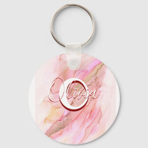 Soft Pink Fluid Alcohol Ink Key Ring
