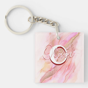 Soft Pink Fluid Alcohol Ink Key Ring
