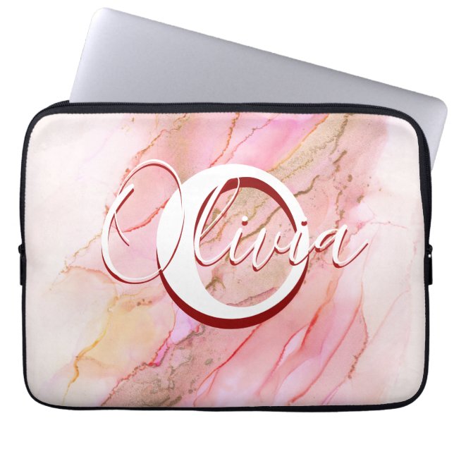Soft Pink Fluid Alcohol Ink Laptop Sleeve (Front)