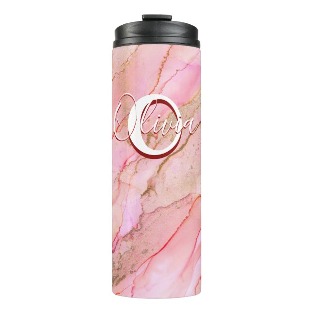 Soft Pink Fluid Alcohol Ink Thermal Tumbler (Front)