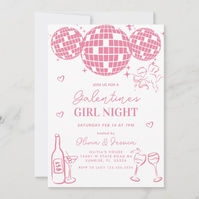 Soft Pink Galentine's Girls Night Party Invitation (Front)