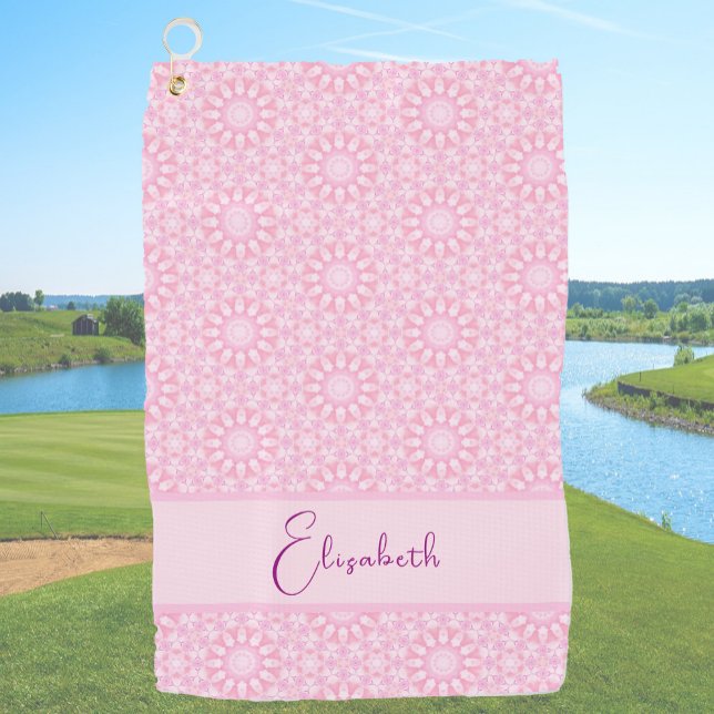 Soft Pink geometric custom name womens Golf Towel (Creator Uploaded)