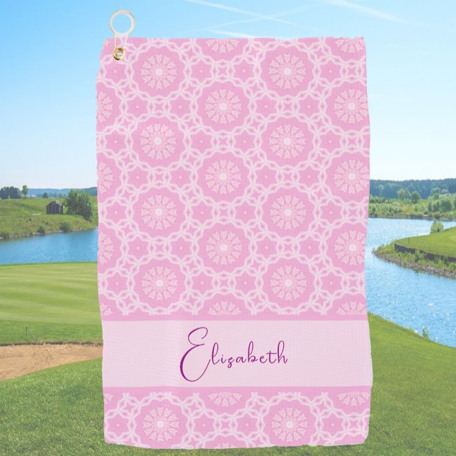 Soft Pink geometric custom name womens Golf Towel (Creator Uploaded)