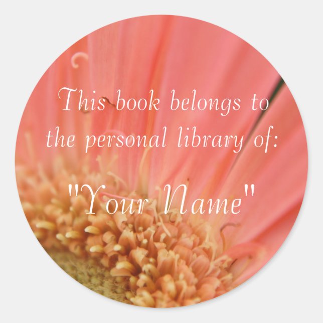 Soft Pink Gerbera Personal Library Sticker (Front)