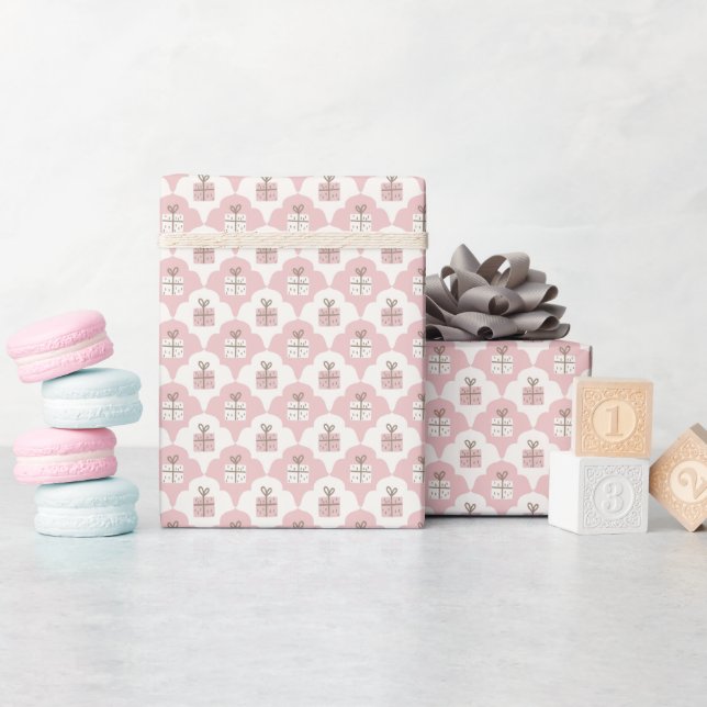 Soft Pink Gift Boxes Pattern Wrapping Paper Roll (Baby Shower)