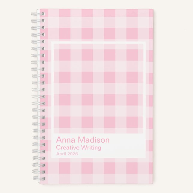 Soft Pink Gingham Transparent Frame Notebook (Front)