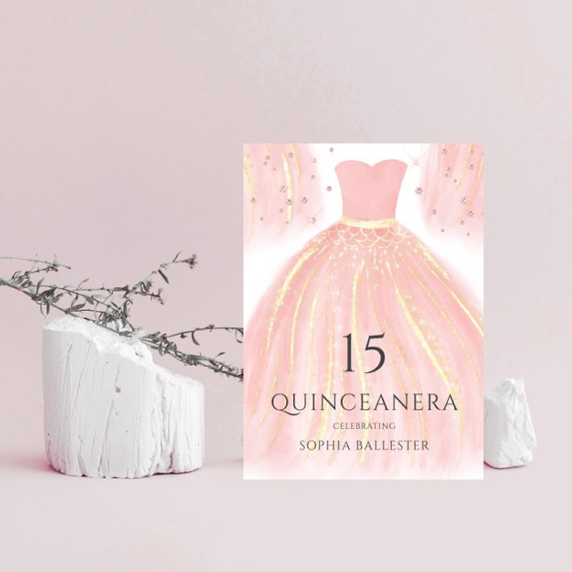Soft Pink Glitter Dress Sweet 15 Quinceanera Party Invitation (Creator Uploaded)