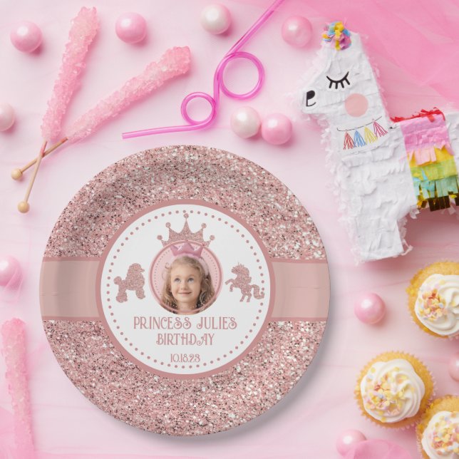 Soft Pink glitter sparkle princess birthday  Paper Plate (Party)