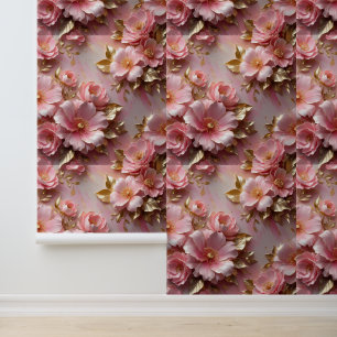 Soft Pink Gold Botanical Peel and Stick Wallpaper