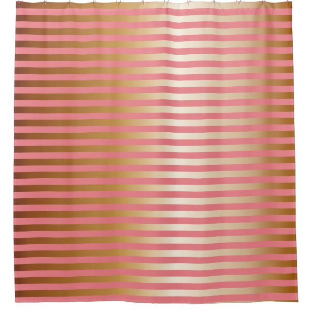 Soft Pink & Gold Gradation Stripes Shower Curtain (Front)