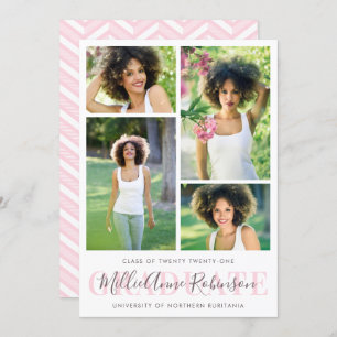 Soft Pink   Graduate Script 4 Photos Graduation Invitation