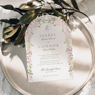 Soft Pink Green Floral Arch Wedding Invitation