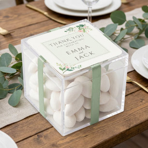 Soft pink greenery names wedding square sticker