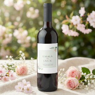 Soft pink greenery names wedding wine label
