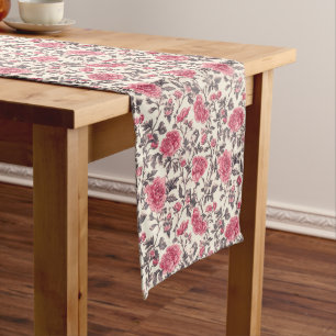 Soft Pink & Grey Floral Elegance Long Table Runner