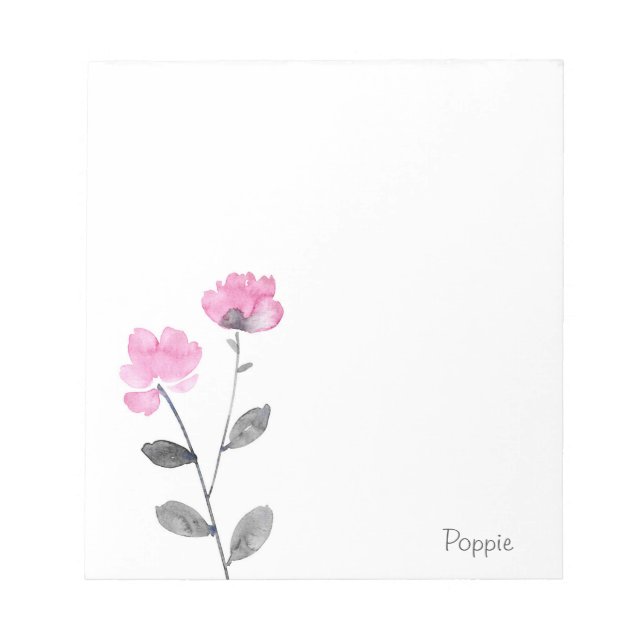 Soft Pink Grey Flowers Notepad (Front)