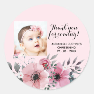 Soft Pink/Grey THANK YOU FOR COMING! Christening Classic Round Sticker