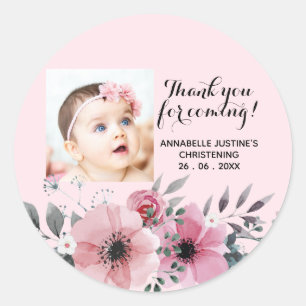 Soft Pink/Grey THANK YOU FOR COMING! Christening Classic Round Sticker