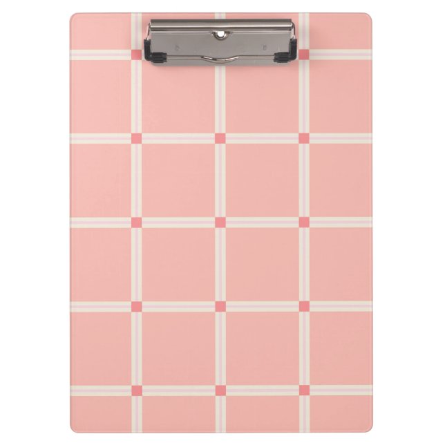 Soft Pink Grid Pattern with Coral Accent  Clipboard (Front)