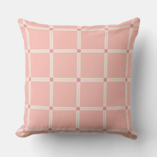 Soft Pink Grid Pattern with Coral Accent Cushion