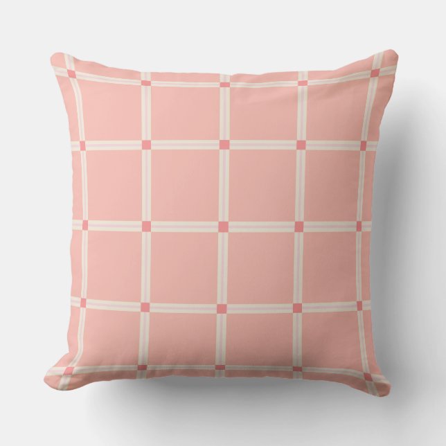 Soft Pink Grid Pattern with Coral Accent  Cushion (Front)
