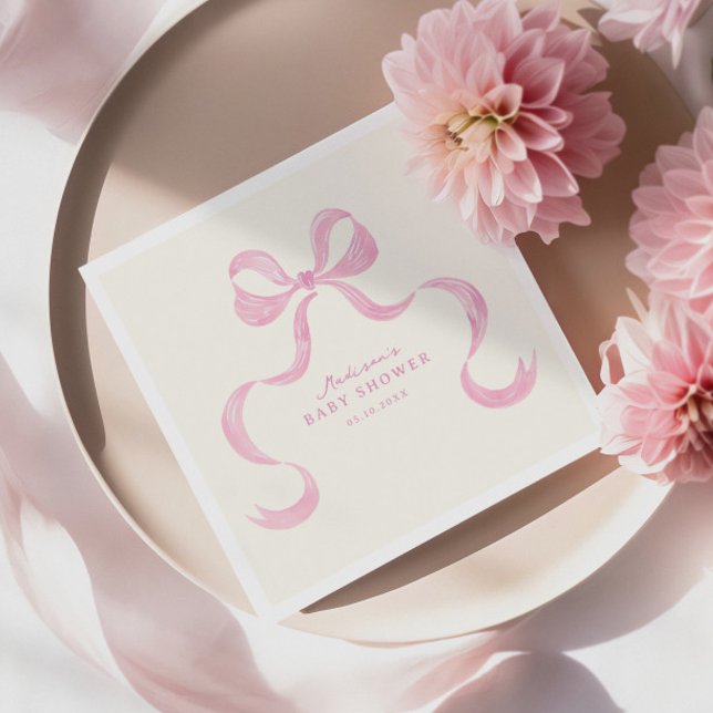 Soft Pink Hand Drawn Bow Baby Shower Napkin (Creator Uploaded)