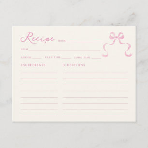 Soft Pink Hand Drawn Bow Bridal Shower Recipe Card