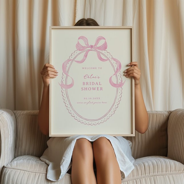Soft Pink Hand Drawn Bow Bridal Shower Welcome Poster (Creator Uploaded)