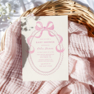 Soft Pink Hand Drawn Bow Frame Baby Shower Invitation