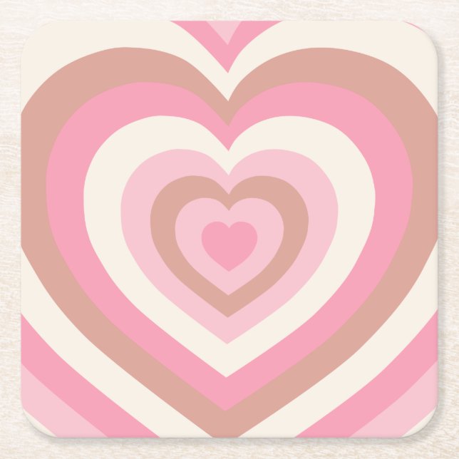 Soft Pink Hearts Square Paper Coaster (Front)