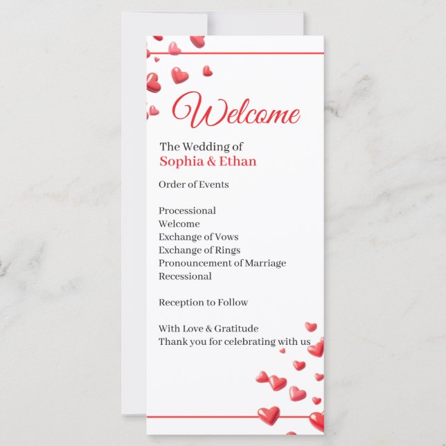 Soft Pink Hearts Wedding Program (Front)
