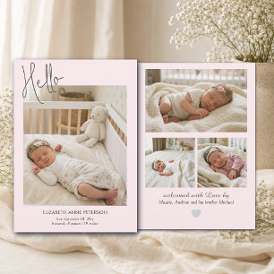 Soft Pink Hello Baby Photo Birth Announcement