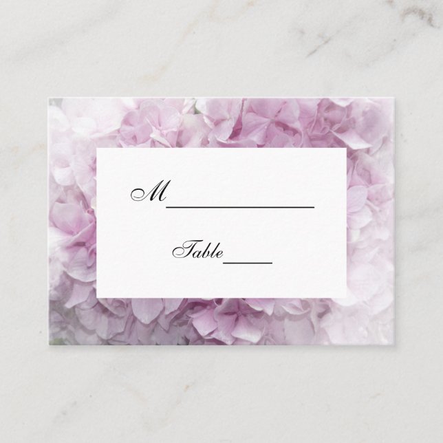 Soft Pink Hydrangea Flower Wedding Place Card (Front)