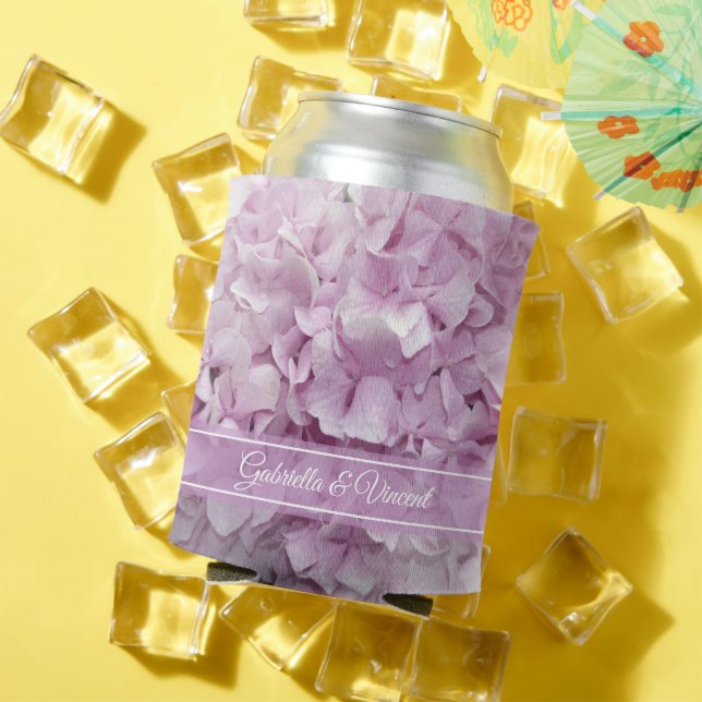 Soft Pink Hydrangea Flowers Wedding Favours Can Cooler (In Situ Summer)