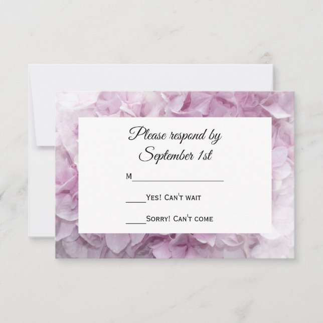 Soft Pink Hydrangea Wedding RSVP Response Card (Front)