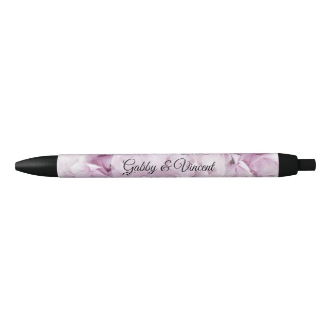 Soft Pink Hydrangea Wedding Save the Date Black Ink Pen (Front)
