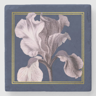 Soft Pink Iris on Blue Coaster