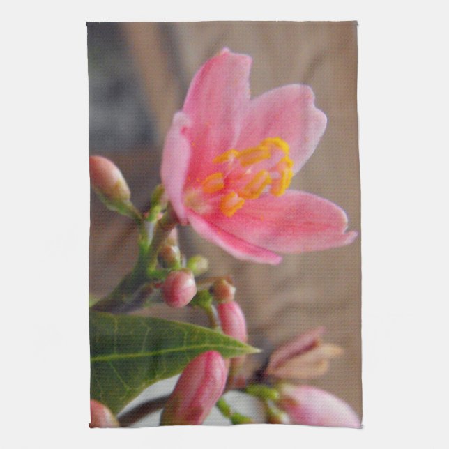 Soft Pink Jatropha Flower Tea Towel (Vertical)