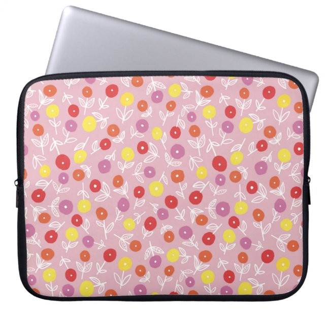 Soft Pink Kids Floral Ditsy Laptop Sleeve (Front)