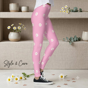 Soft Pink Leggings with Blooming Flower Pattern