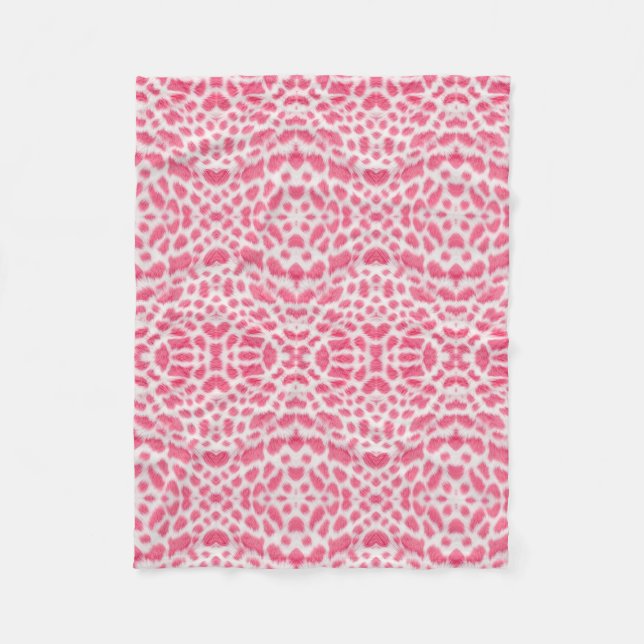 Soft Pink Leopard Animal Print Fleece Blanket (Front)