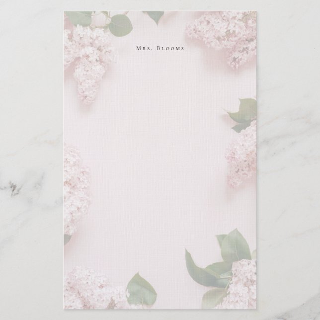 Soft Pink Lilac Personalized Feminine Stationery (Front)