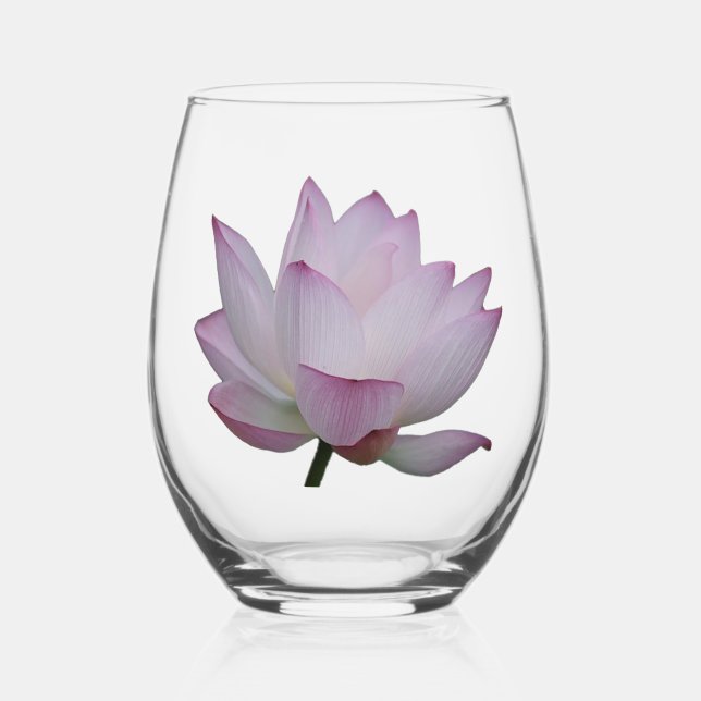 soft pink lotus flower wedding  stemless wine glass (Front)