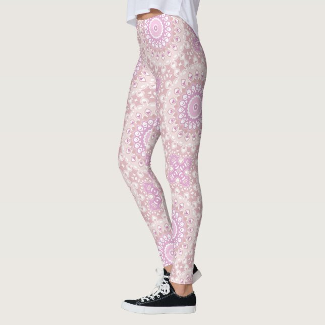 Soft Pink Mandala with Heart and Petal Motifs Leggings (Left)